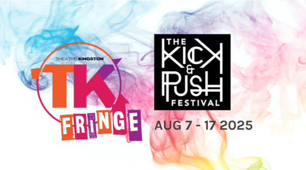 two logos on a swirl of colour