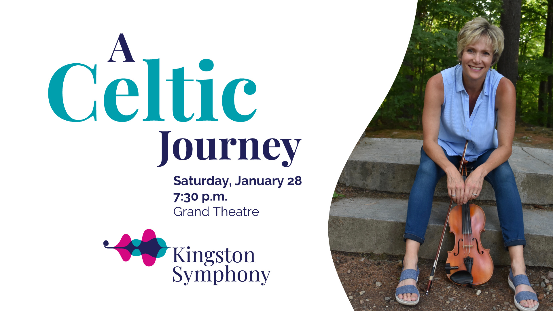 Kelli Trottier with her fiddle on the steps
