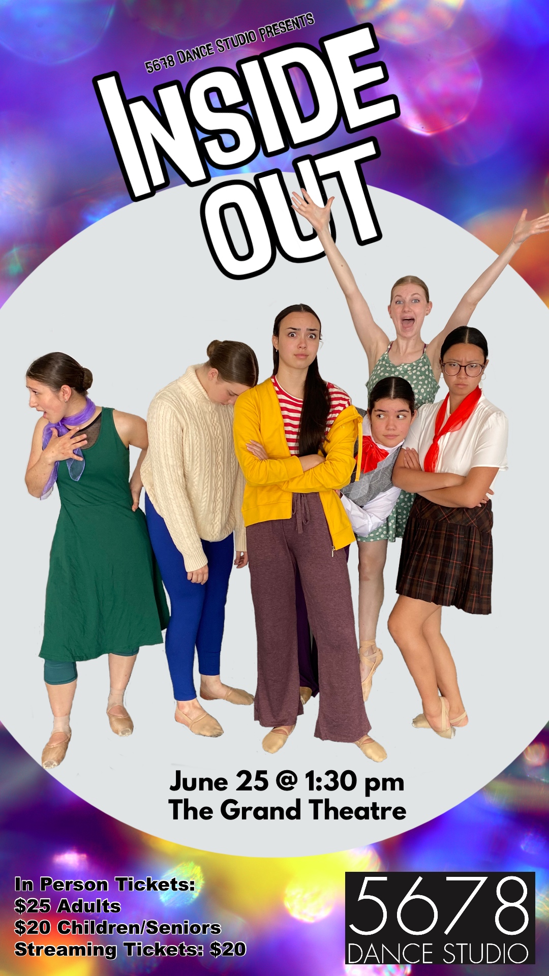Inside Out - In Person Performance dancers dressed as the characters from Inside Out (emotions)