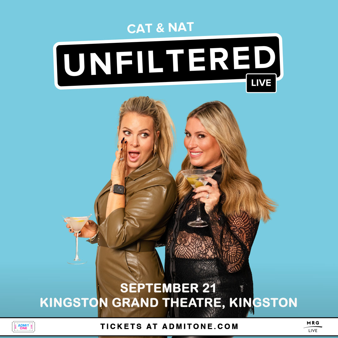 Cat & Nat Unfiltered Live two blondes back to back on a blue background