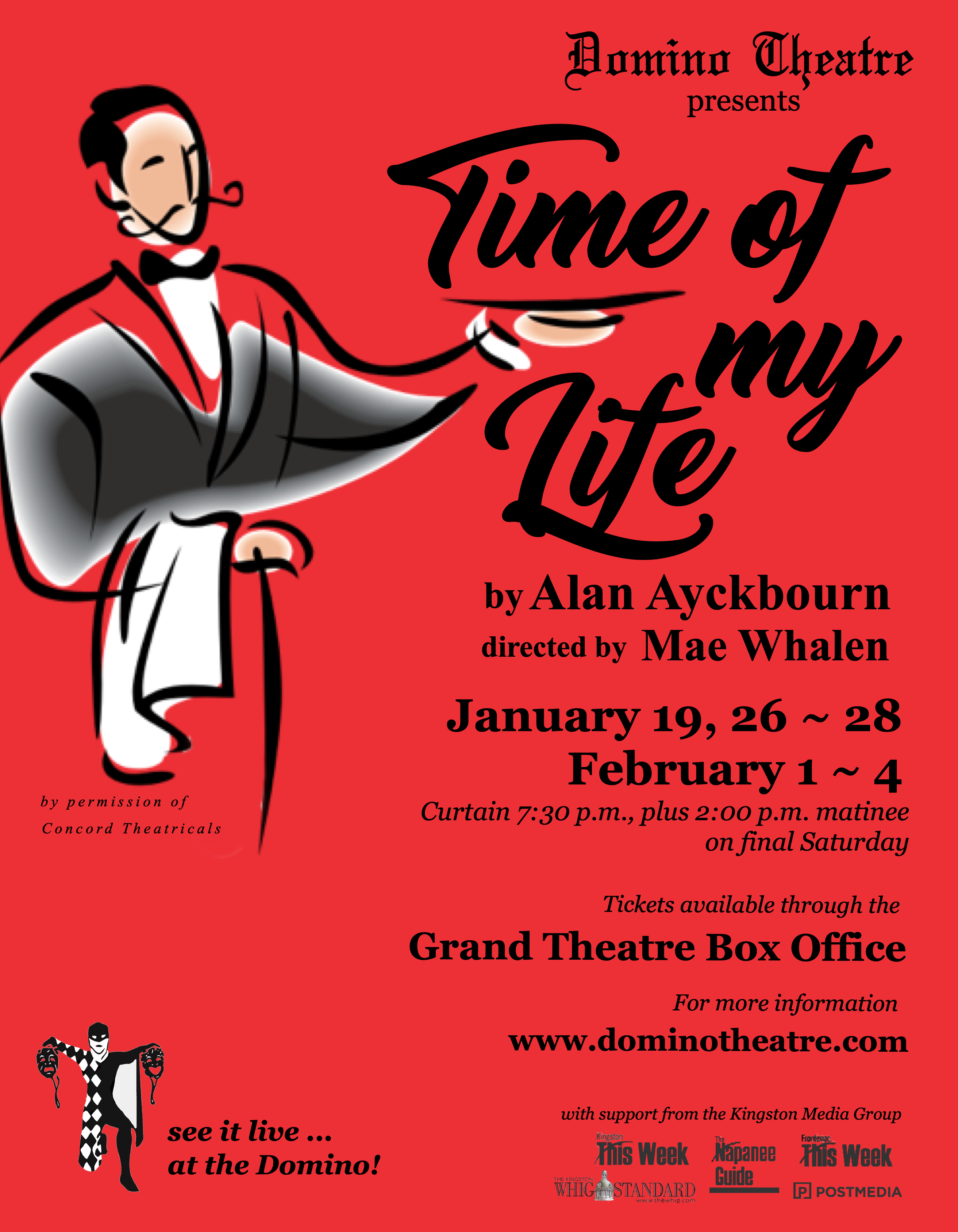 Time of My Life cartoon waiter on a red background