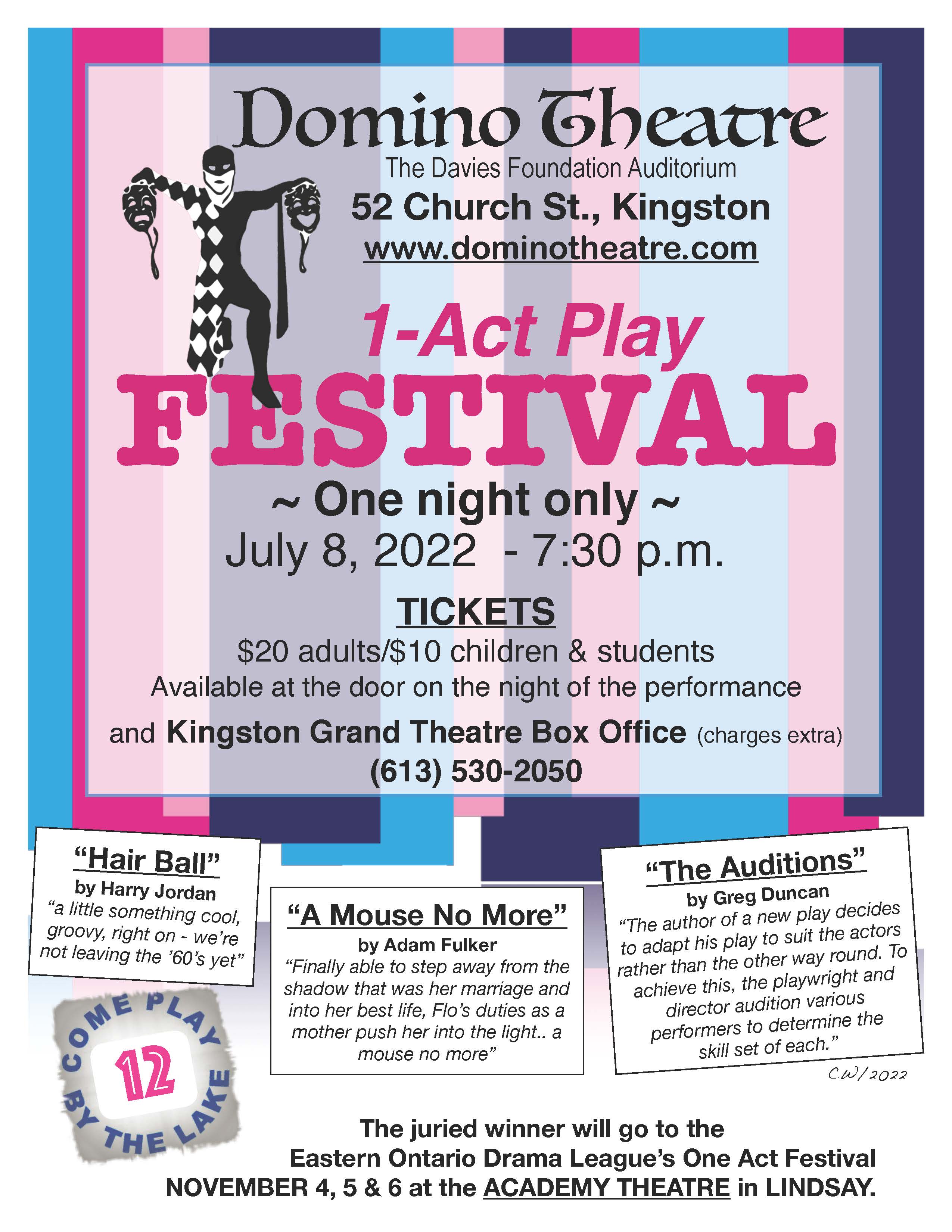 1-Act Play Festival 12 Brightly coloured background with 1-Act Play Festival across the front