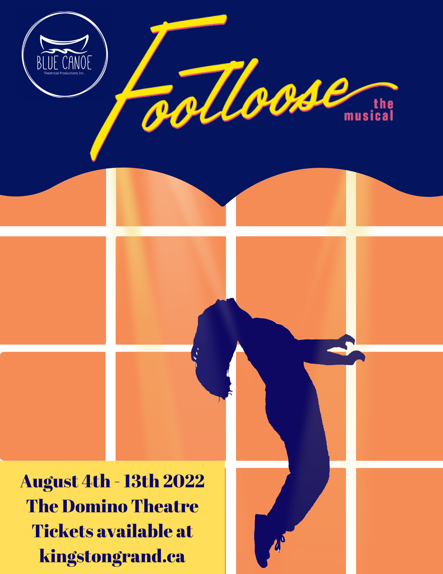 Footloose The Musical silhouette of a dancer in front of an orange background