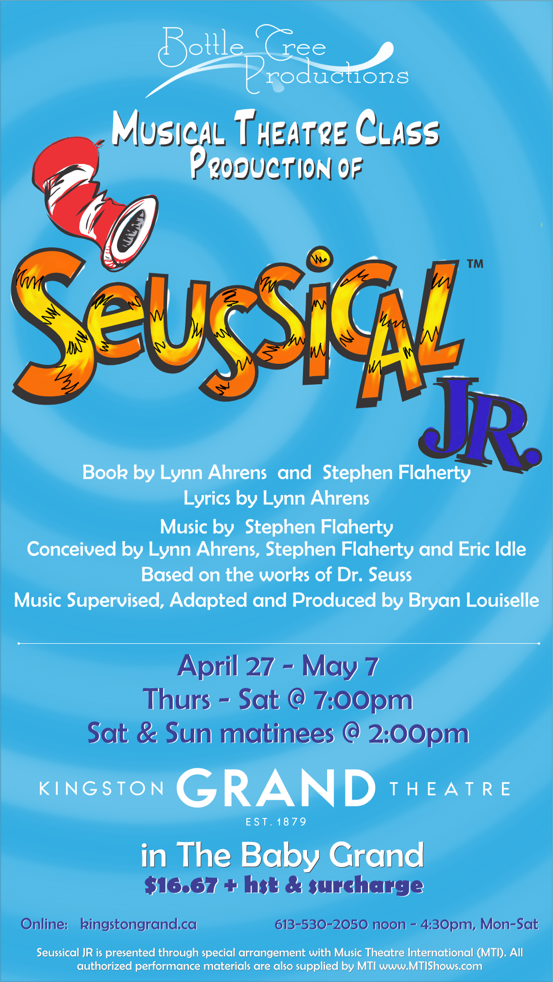 Seussical JR Seussical JR in cat in the hat text on a blue background