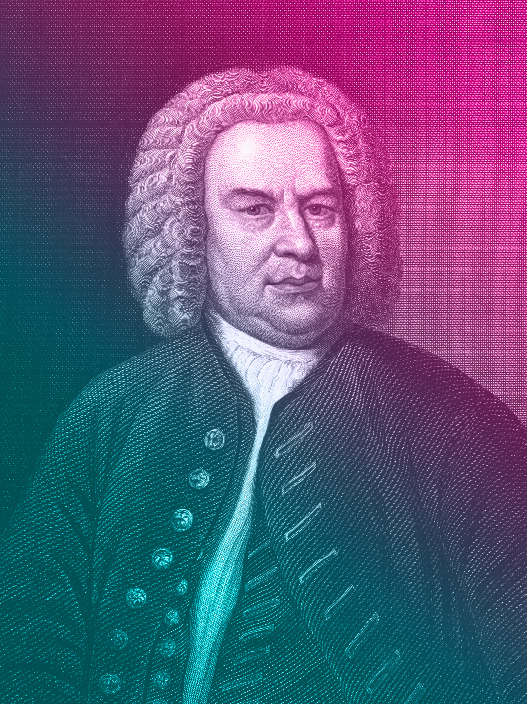 Bach in portrait with magenta overlay