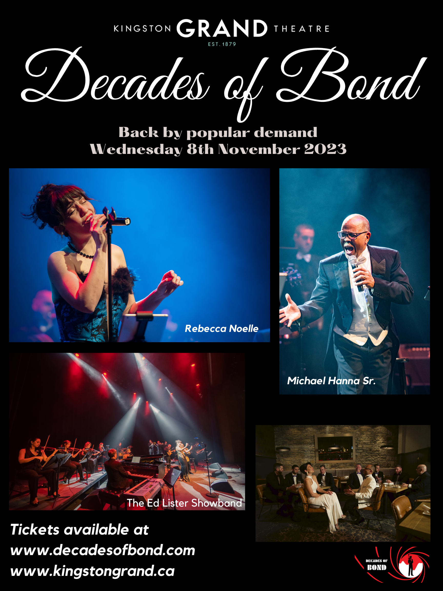 Decades of Bond performers inset on black background