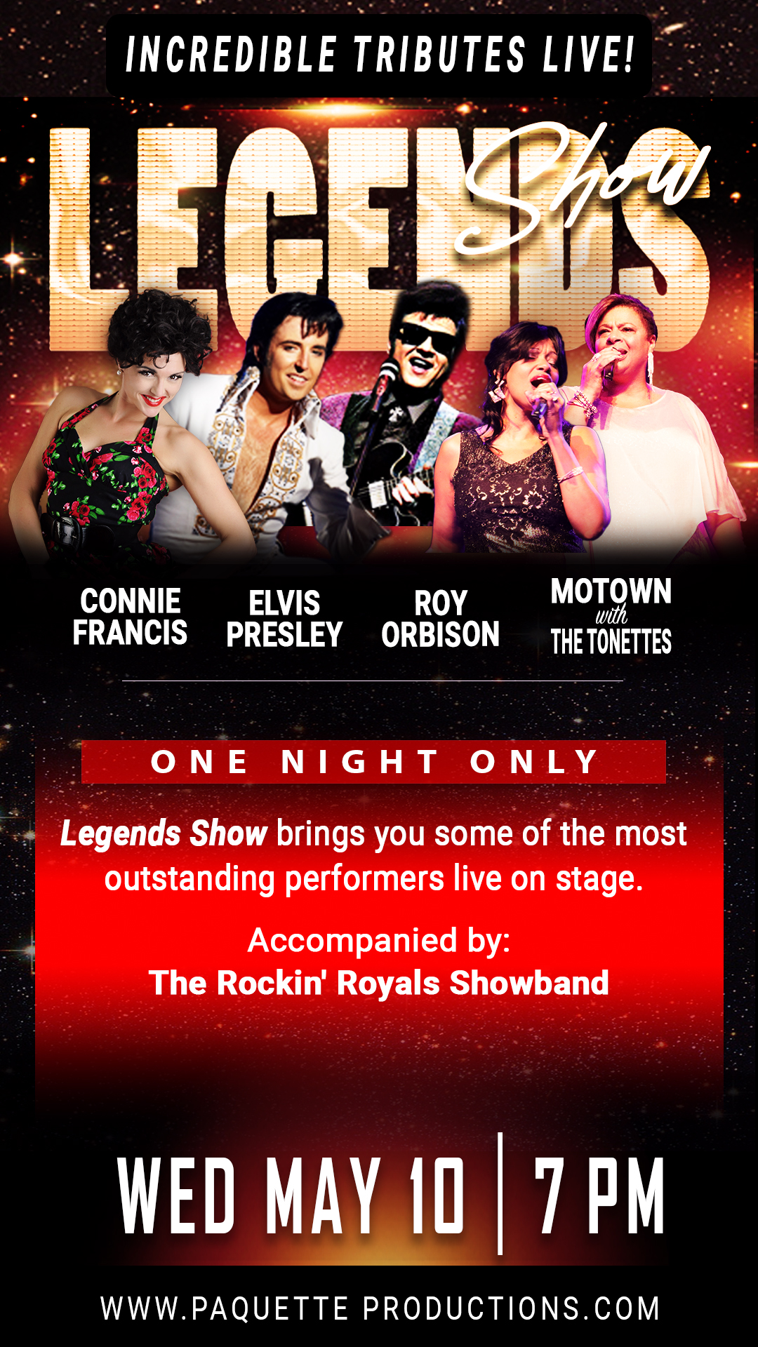 Legends Show in gold lettering - Legends Show with pictures of the performers