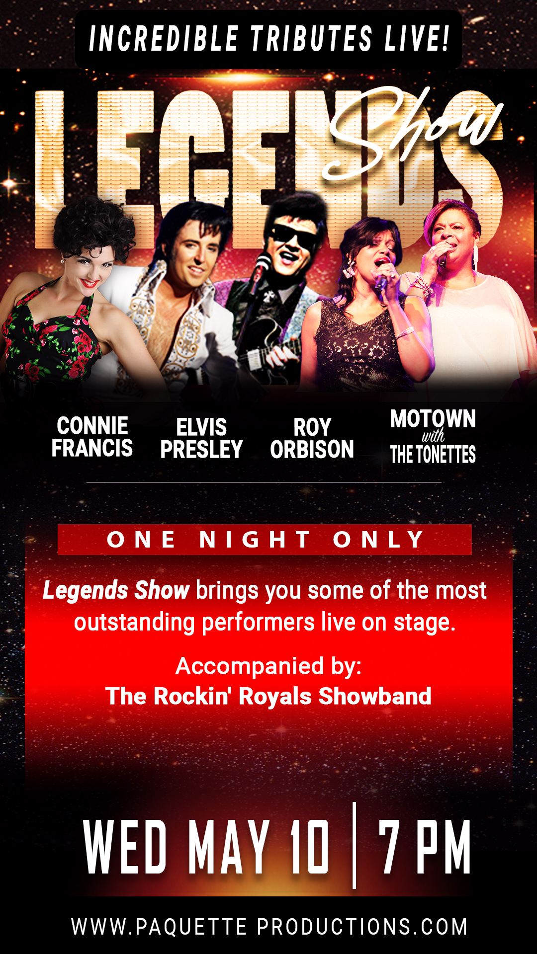 Legends Show in gold lettering - Legends Show with pictures of the performers