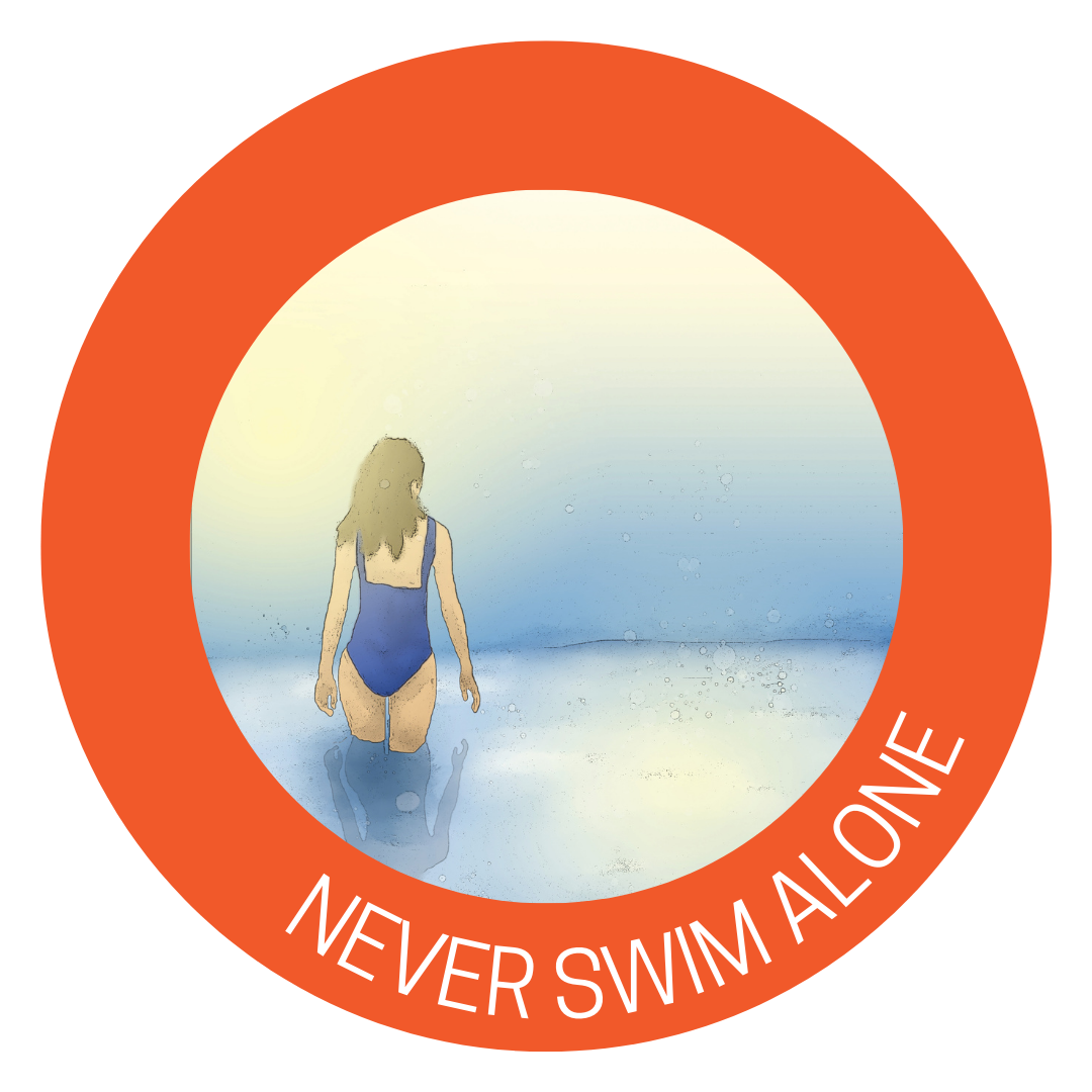 lady in a swimming suit wading out with her back to us