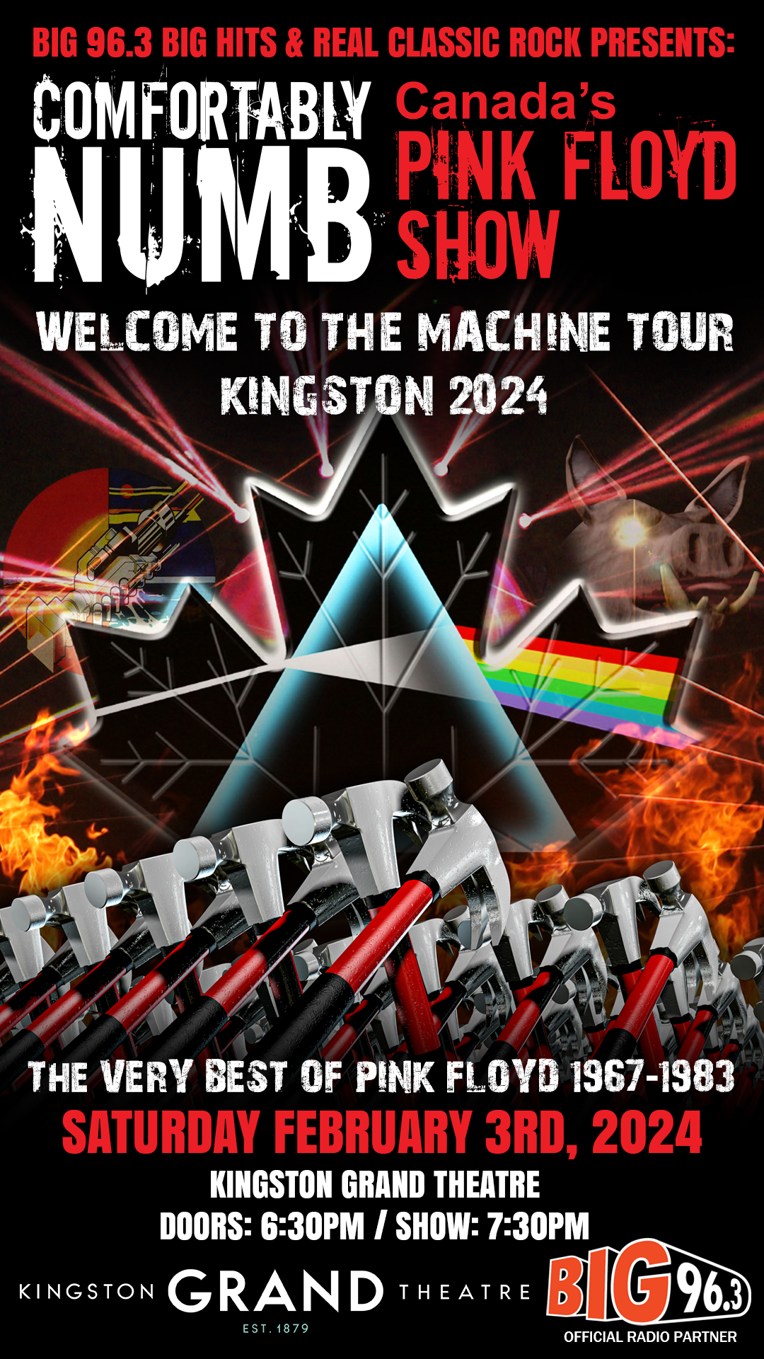 laser show over top of a Pink Floyd prism logo