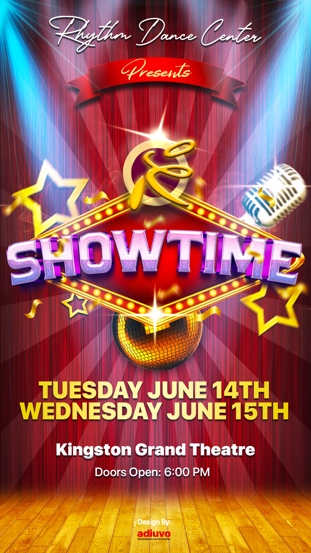 Rhythm Dance Center presents "Showtime" Vegas lights sign stating SHOWTIME