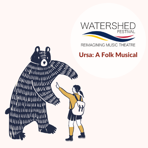 Ursa: A Folk Musical a teenager with backpack holding their hand up towards a bear