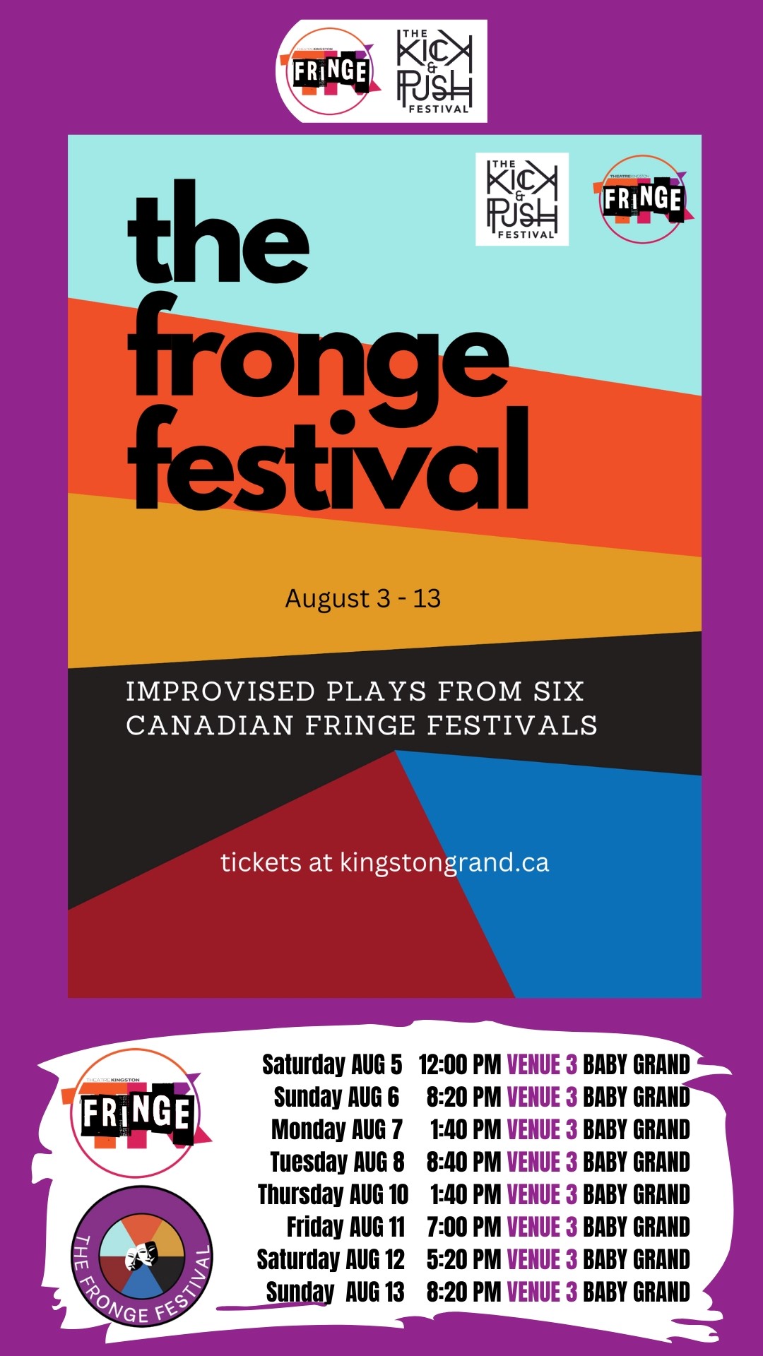 Poster showing times of event in Baby Grand