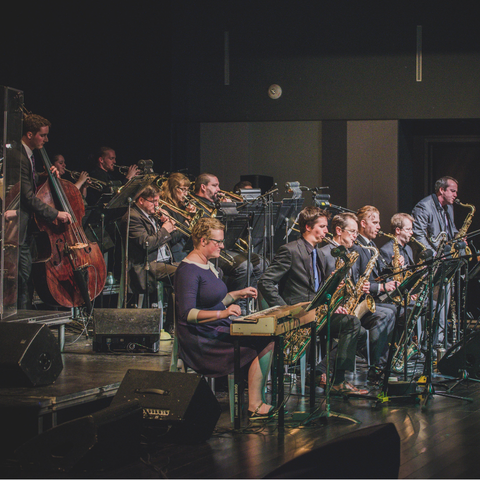 side view of the orchestra playing