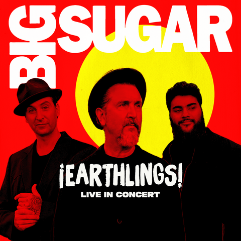 Big Sugar in greyscale on a red and yellow background