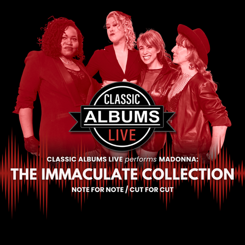 four women dressed in red on a black background