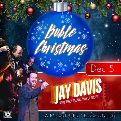 a blue christmas ornament with A BUBLE CHRISTMAS in the middle