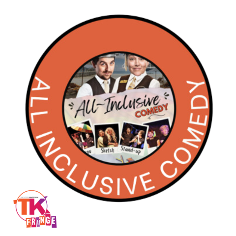Graphic in center with orange ring around stating show title