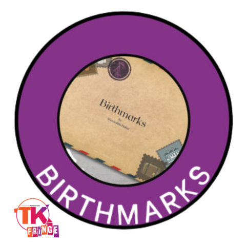 Graphic in center with purple ring around stating show title