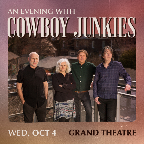 Cowboy Junkies on a deck with a snow scene behind them
