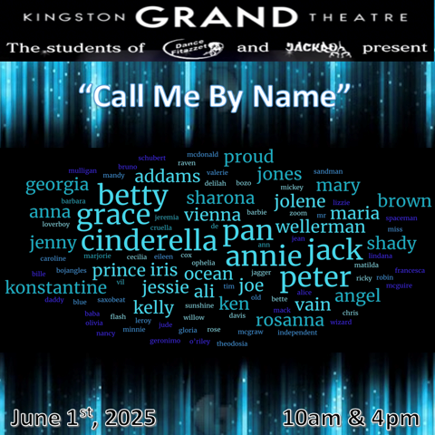 Dance Fitazzet presents their 42nd and jACkRO their 12th annual Dance/Acro Recital.  “Call Me By Name” Please join us as we perform to songs that have a Name in the Title.  Our students range in age from 2 to adult and will feature a variety of Tap, Jazz, Ballet, Acro, Hip Hop, Contemporary, Rhythm Tap and Musical Theatre.
