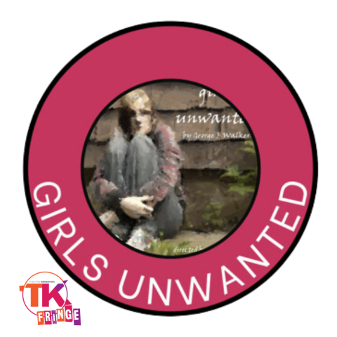 Graphic in center with magenta ring around stating show title