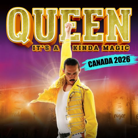 Freddie Mercury tribute performer in iconic yellow jacket at a Queen tribute show.