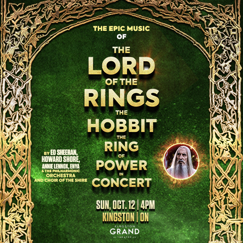 dark green background with celtic inspired gold curtains on each side