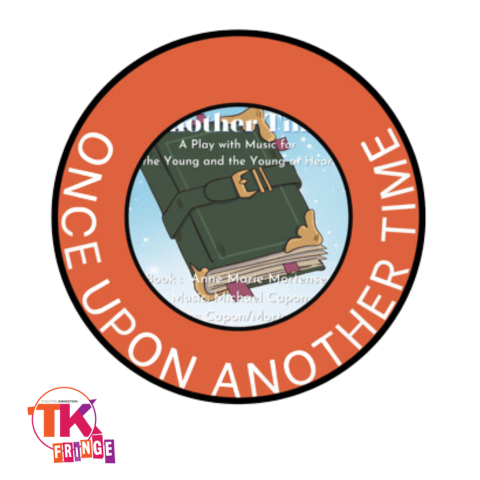 Graphic in center with orange ring around stating show title