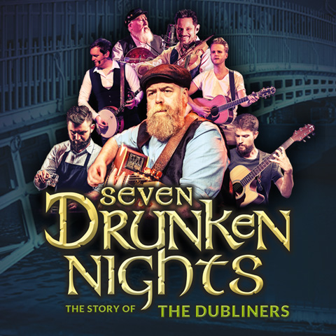 Text of title of show with Irish muscians behind