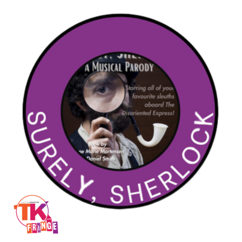 Graphic in center with purple ring around stating show title