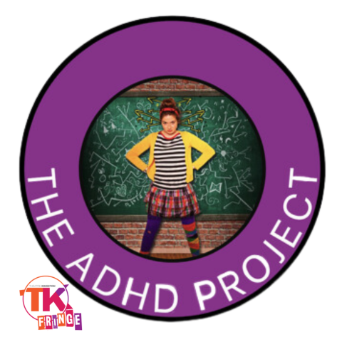 Graphic in center with purple ring around stating show title