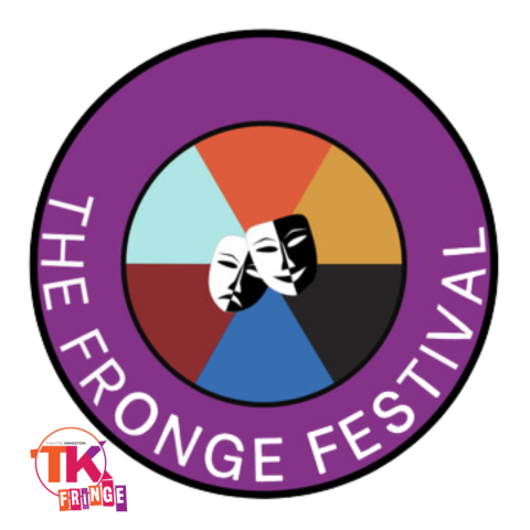 Graphic in center with purple ring around stating show title