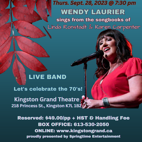 blue background with Wendy in a red shirt singing into a microphone