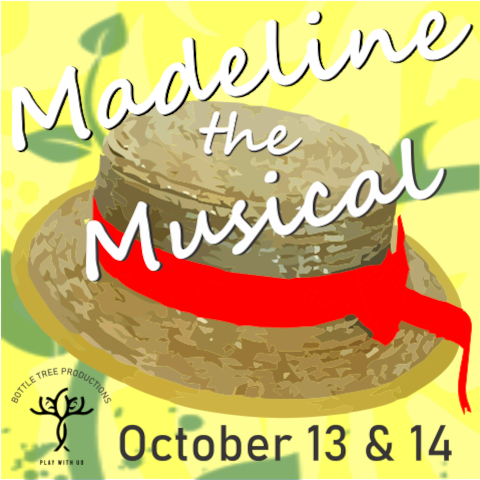 Madeline's iconic straw hat with a red ribbon on a yellow background