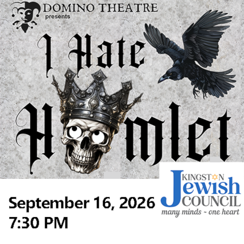 Poster for I Hate Hamlet featuring a crowned skull, flying raven, and flaming torch in gothic style.