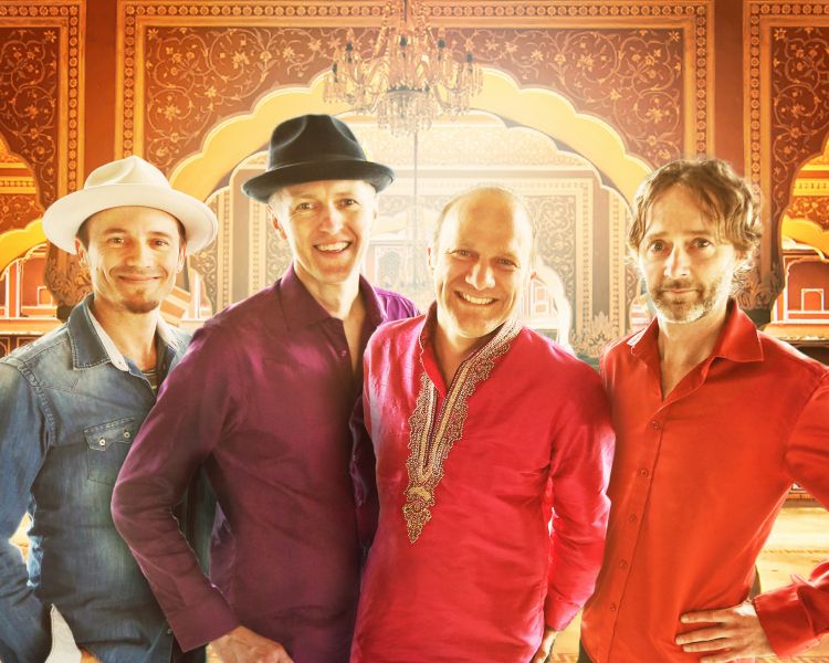 Four musicians holding various string instruments
