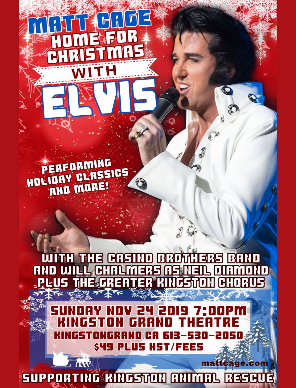 Home for Christmas with Elvis red background poster with Matt Cage at forefront