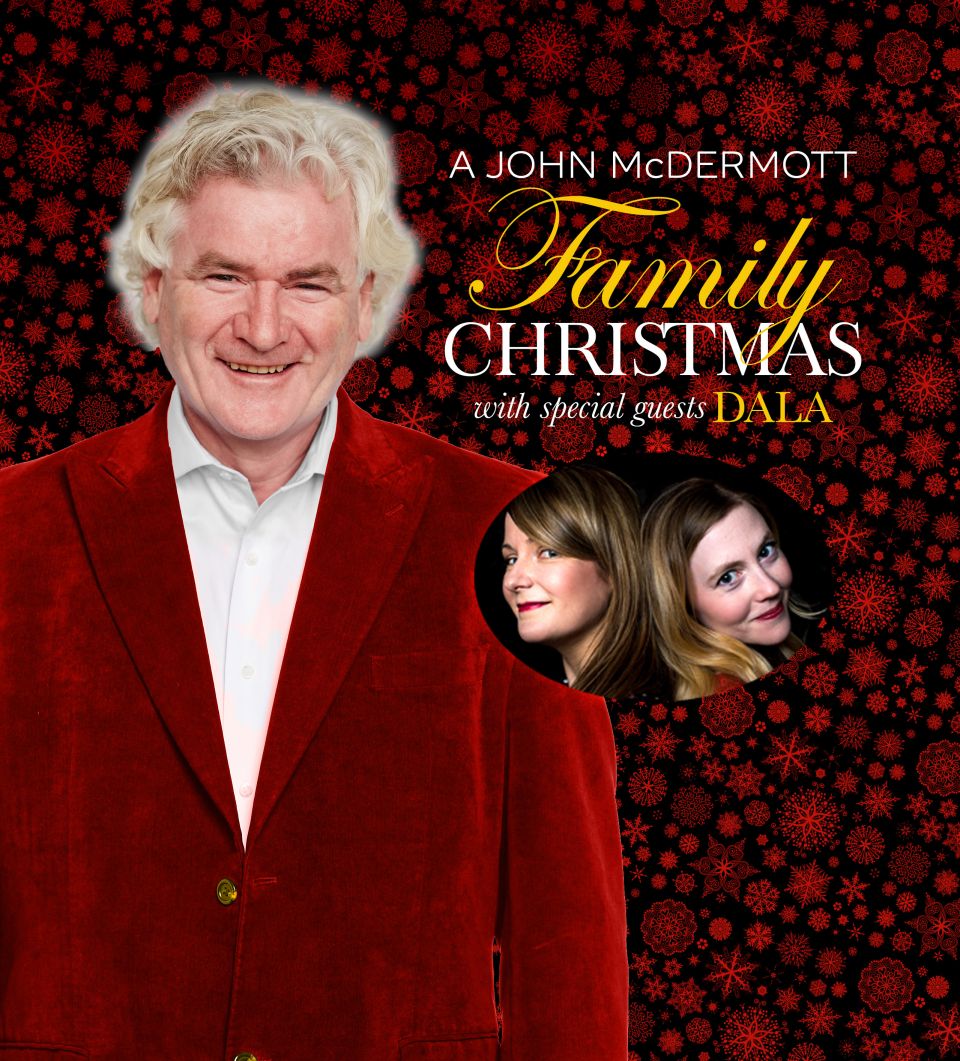 John McDermott Family Christmas with Special Guest DALA John McDermott on a holiday background