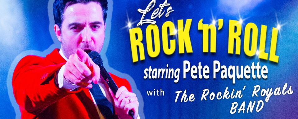 Let's Rock 'n' Roll Pete Paquette points at you from stage in a red jacket