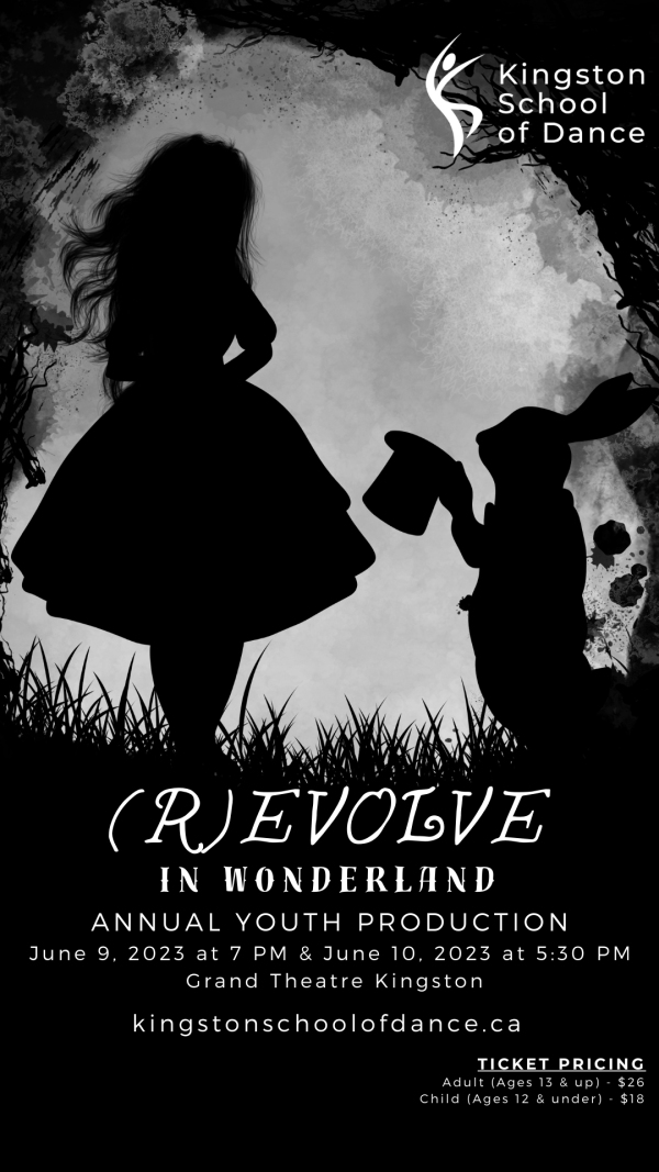 greyed out silhouette of Alice in Wonderland with the rabbit