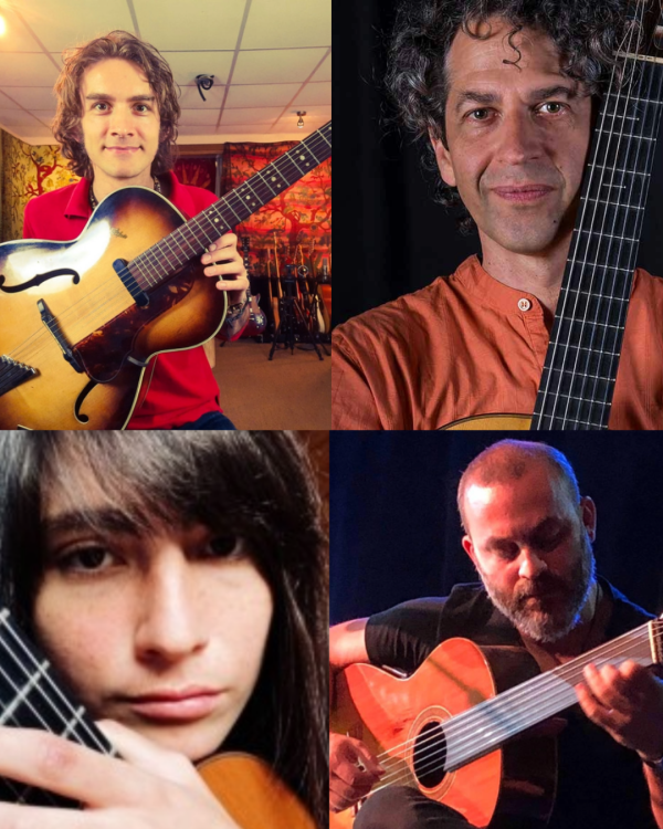 block of 4 images with each performer holding a guitar