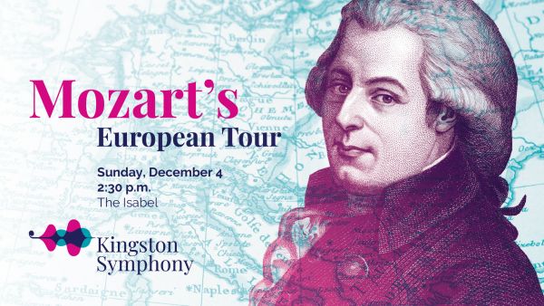 purple wash with a portrait of Mozart on the right