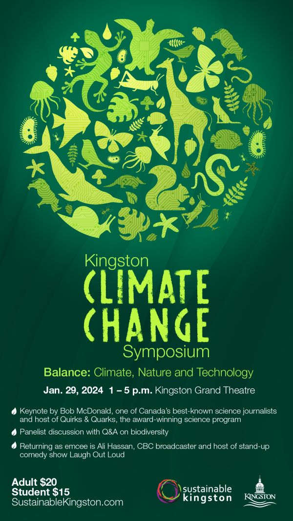 dark green poster with very light green images that put together, look like a globe