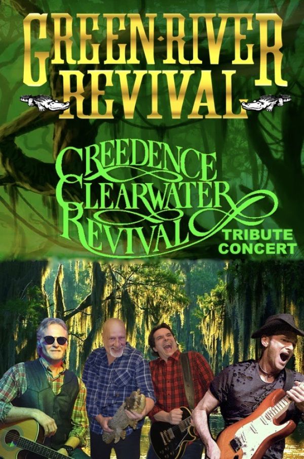 Green River Revival group of performers at the bottom with a swamp background