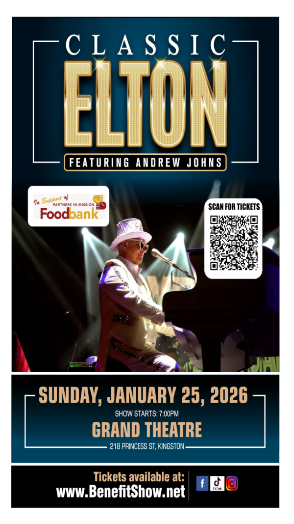 Classic Elton Tribute poster with performer at piano, event details, and ticket info.