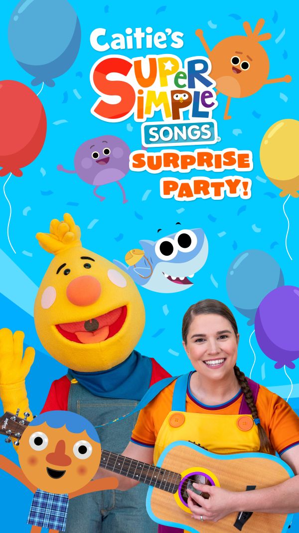 brightly coloured poster with Caitie and characters