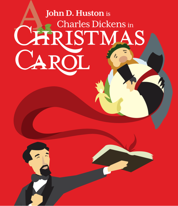 Red background with wording Christmas Carol in white lettering