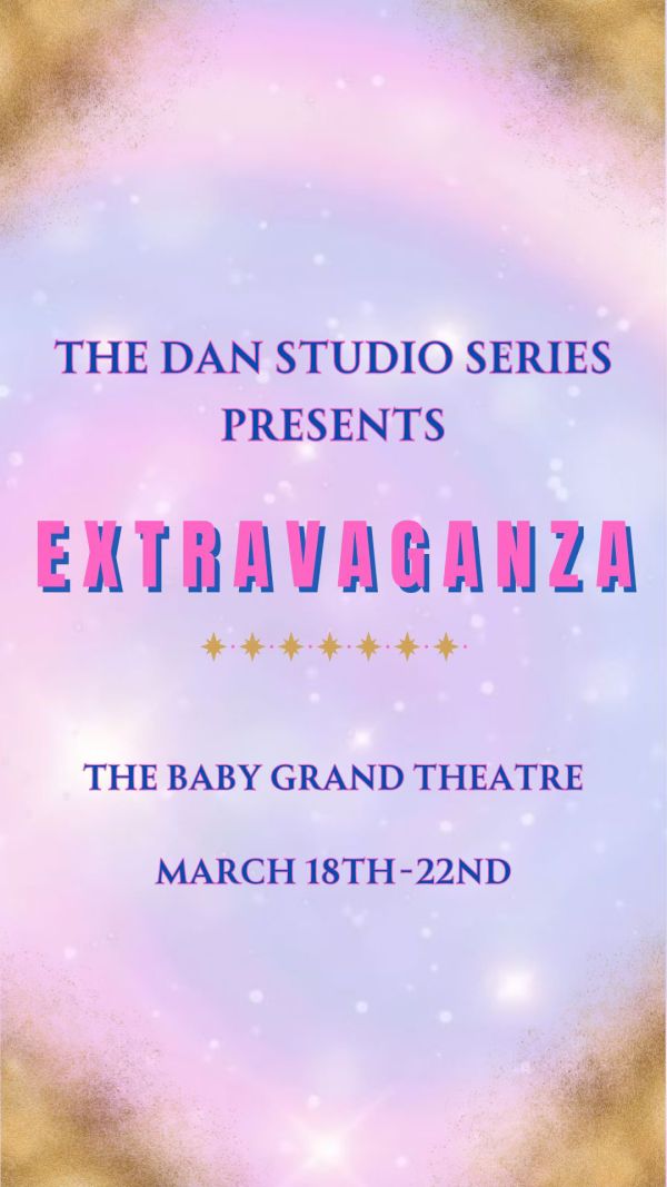 pastel colours with EXTRAVAGANZA in bright pink letters in the middle