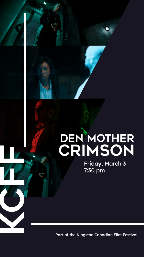 Den Mother Crimson snap shots of the film, with KCFF in white up the side